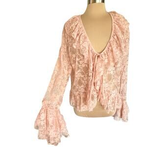 Kaelyn Max Sheer Peach Lace Cardigan Bell Sleeves Ruffle Size 3X Fairy Romantic